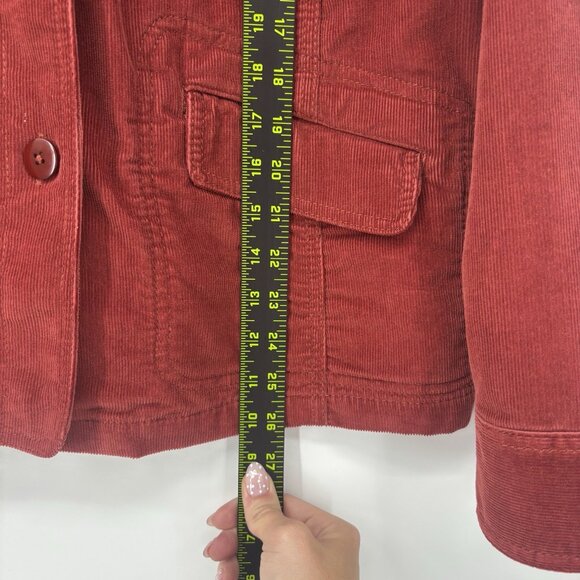 LL Bean Womens Corduroy Red Orange Jacket Button Front Size Medium Western Fall - Picture 11 of 12